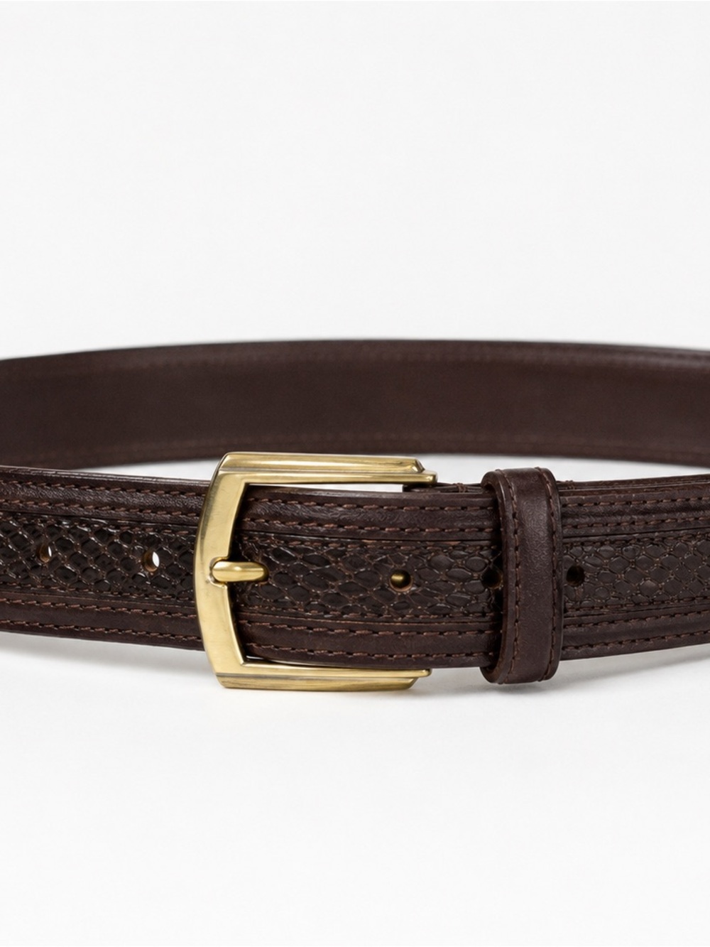 Hyde Park Snake Leather Classic Brown Leather Men's Belt with Brass Buckle